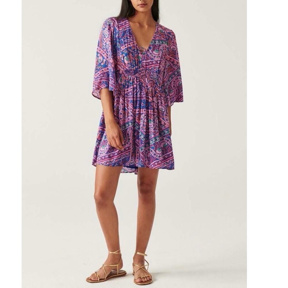 ba&sh Fleur Floral Mini Dress Purple XS Boho Peasant